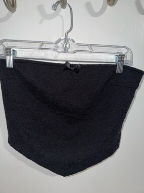AND Black Textured Strapless Tube Top with Front Bow